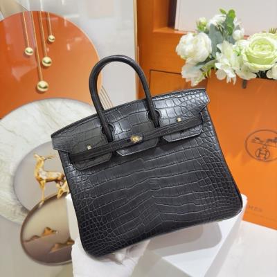 wholesale quality birkin 25 matte alligator noir ghw 